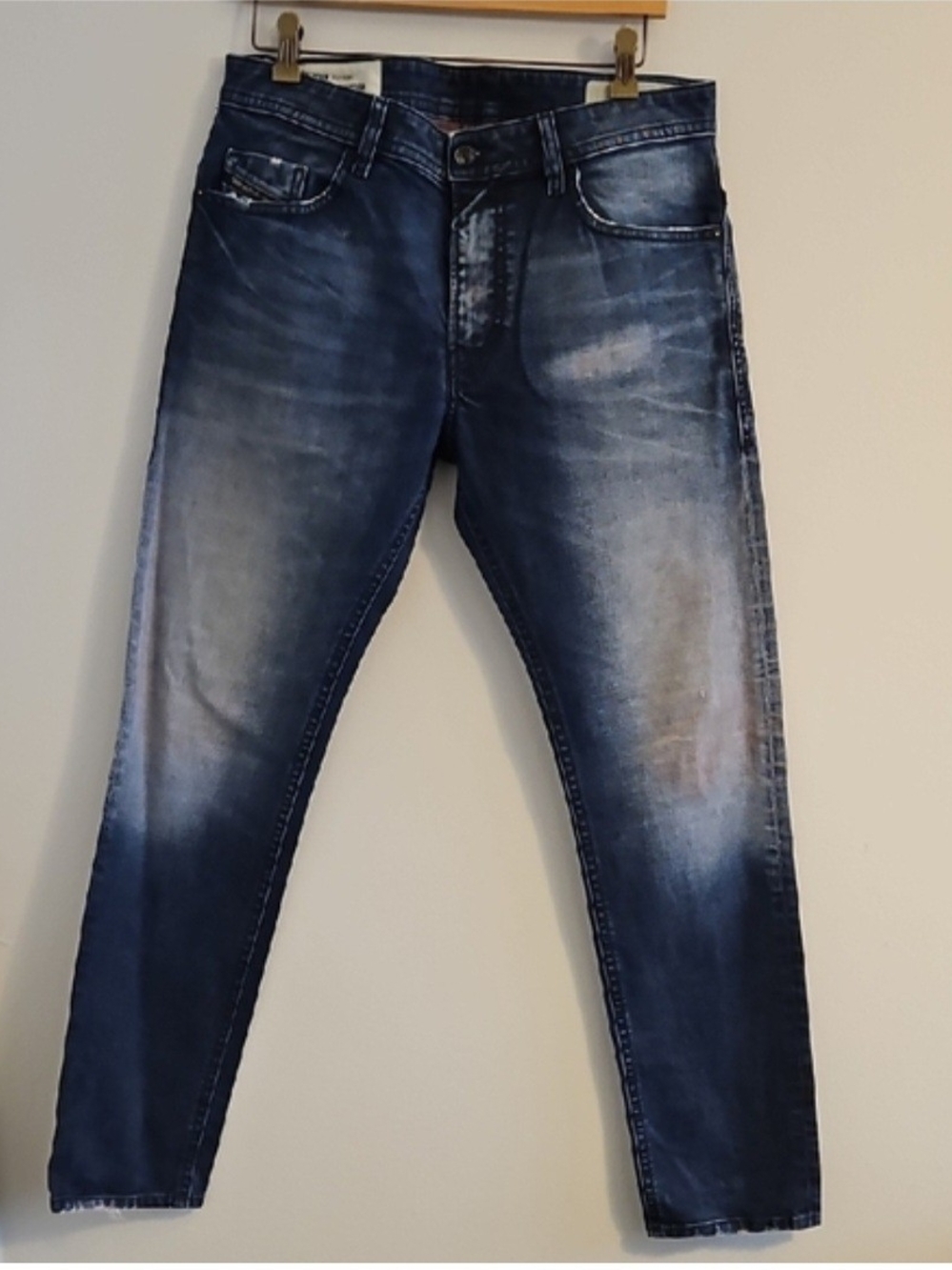 Diesel Men’s Slim Straight Distressed Blue Jeans